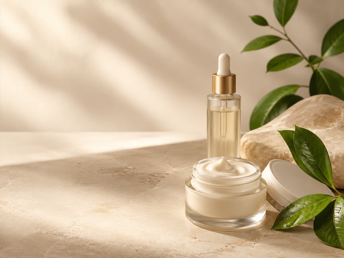 Sérum et crème hydratante dans une composition végétale lumineuse